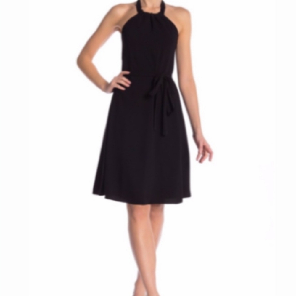 THEORY Elegant Black Halter Dress